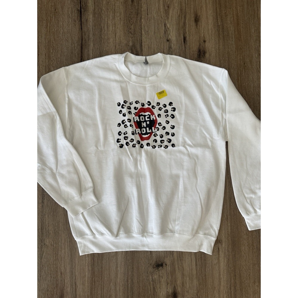 Gildan Sweatshirts for Women Women's Sweatshirt Leopard‎ Print Rock N' Roll Sz L